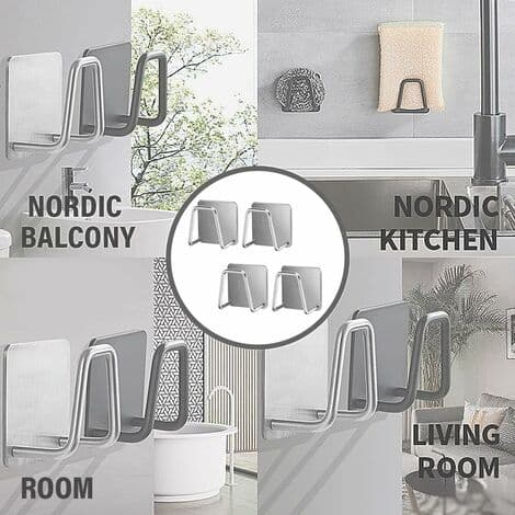 2-pak selvklæbende svampeholder, til køkken, uden boring, rustfrit stål, rustfri og vandtæt, Fonepro Sølv