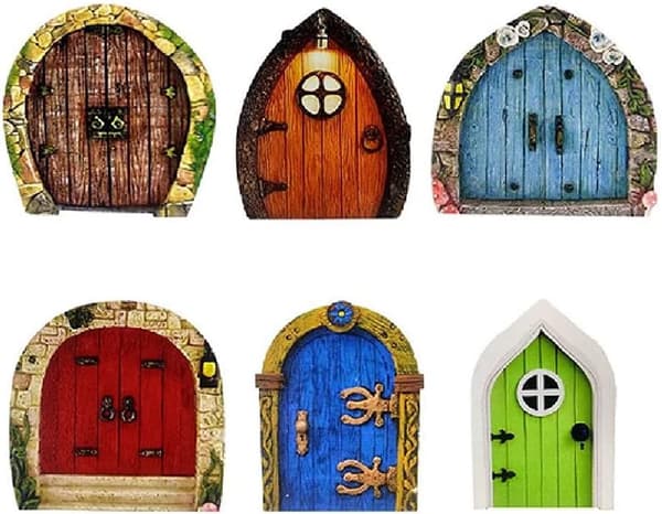 6 stk. tre-fe-dør miniatyr fe-dør mini-dørformede trebiter fe-dører