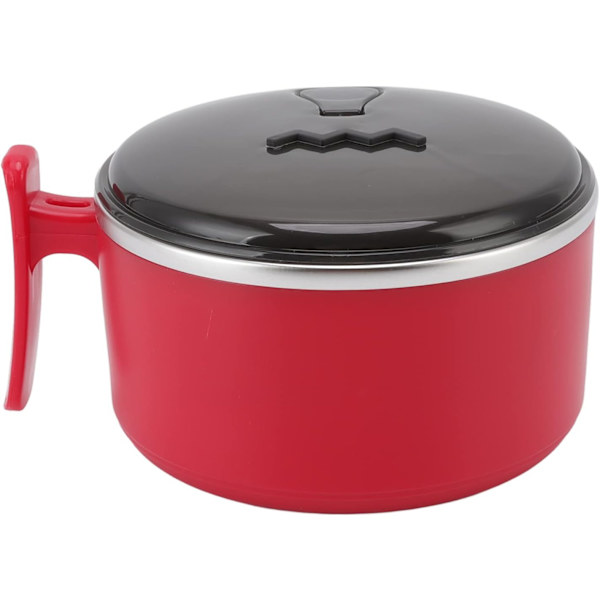 Isolerad skål, Ramen skål, 304 Rostfritt stål Dubbel Instant Pastaskål med lock (röd) red