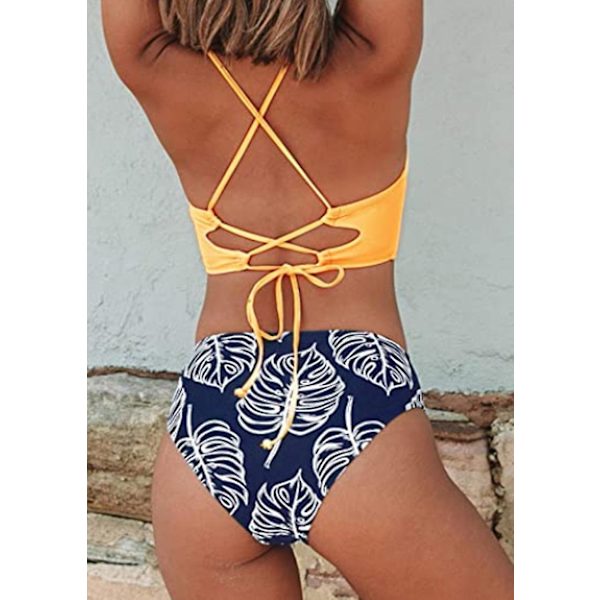 Kvinnors Bikini Baddräkt Blommig Tryck Spets Upp Flera Färger Remmar, Orange+Blå, L Orange l