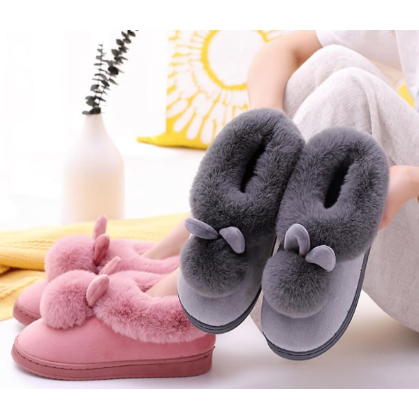 Långörade kaninslippers varma tofflor dam bomullsskor (storlek 39-40) Grey size39-40