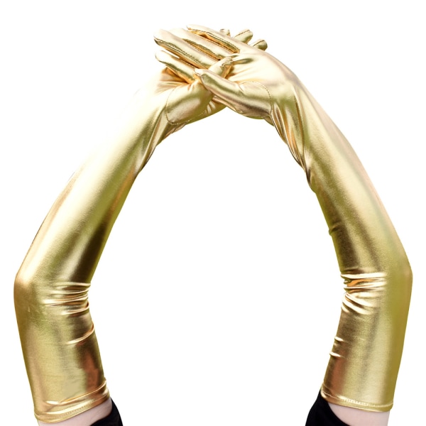 Långa läderhandskar för kvinnor Cosplay Kostymhandskar Pole Dance Handskar 21" (guld) Gold
