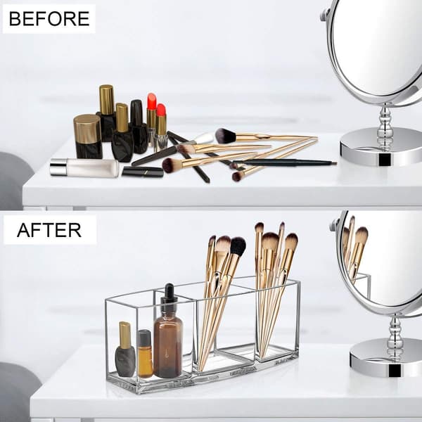Klar opbevaringsboks til makeupbørster, akryl displayboks til makeupbørster, 3 rum
