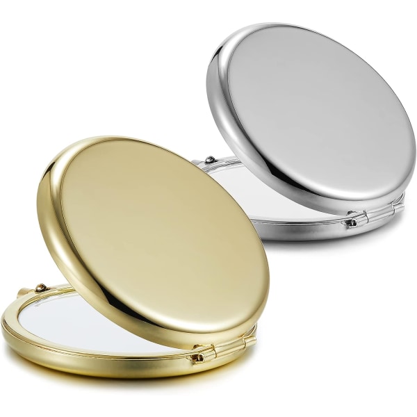Getinbulk Compact Mirror Bulk, set med 2 dubbelsidiga 1X/2X förstorande handväska Pocket Makeup Speglar (guld och silver) Gold
