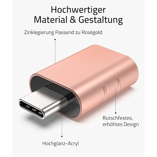 USB C-adapter till USB 3.0 10 Gbps otg-adapter dataöverföringsladdningsadapter (2 st, rosa) Pink
