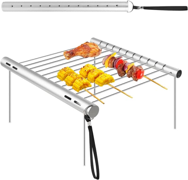 Campinggrill i rustfrit stål, sammenklappelig, bærbar kulgrill, minigrill 31 x 3 x 3 cm