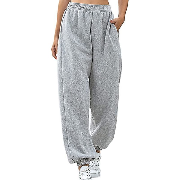 Casual för kvinnor Enfärgade yogaträningsbyxor Vanliga långa sportbyxor（grå, L） Grey l