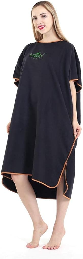 Unisex badekåbe strandhåndklæde mikrofiber hurtigtørrende badekåbe poncho med hætte badehåndklæde (sort) black
