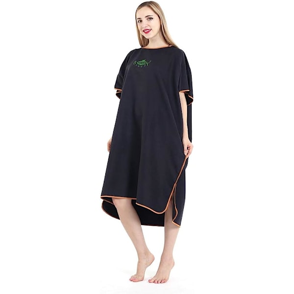 Unisex Badrock Poncho Strandhandduk Mikrofiber Snabbtorkande Badrock Poncho med Huva Badhandduk（svart） black