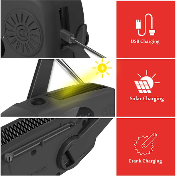 Solardriven nöd-NOAA väderradio handvev självdriven AM FM WB-radio 3 LED-ficklampa black