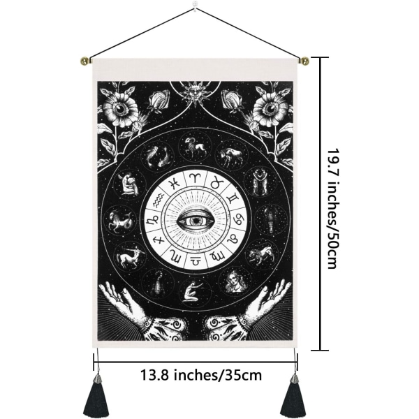 Onda öga väggbonader med tofsar, set med 2 hand av gobeläng, svart, astrologi zodiak gobelänger, 35 x 50 cm