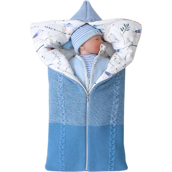 Nyfödd baby barnvagn, sovsäck, swaddle filt, multifunktionell barnvagn, 0-12 månader (blå)