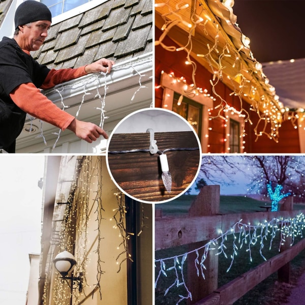200 st ljusslingor i plast, hållbara S-formade krokar för julbelysning