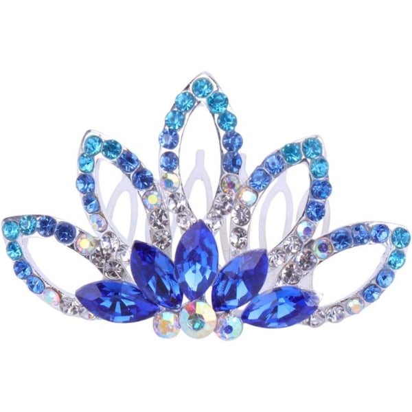 1 st Mini Kam Prinsessa Tiara Strass Hårklämmor för Bröllopshår(blå) Blue