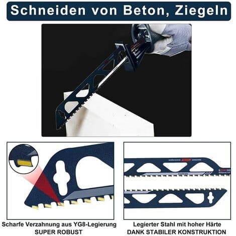 Bajonetsavklinge af karbidstål til metal, træ, mursten, beton, cementplade bajonsavtilbehør, længde (455 mm (S2243HM))