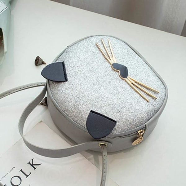 Mini Leopards axelväska crossbody väska handväska söt katt väska rund myntbräda（vit） White
