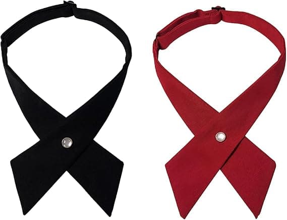 2 stk ensfarget kryssslips justerbart uniformsslips jenteslips skoleuniform ferdigknyttede sløyfer