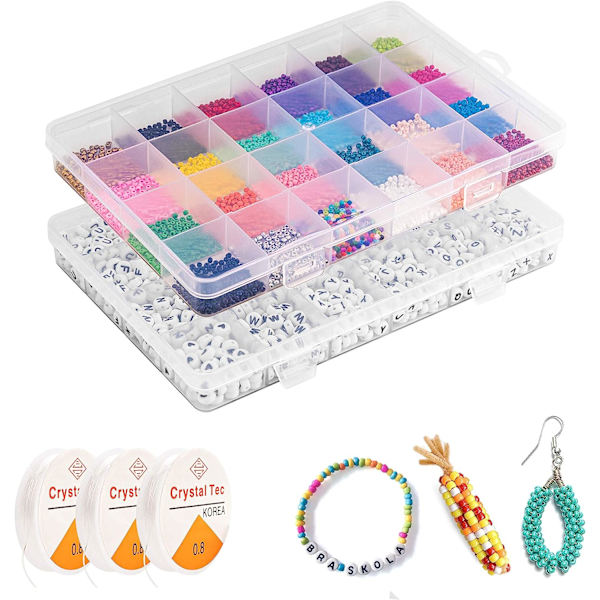Pony Beads Kit 5040pcs, Bead Kit Små Pärlor 3 Rullar Elastisk Tråd