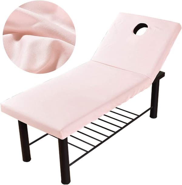 Massagebordslakan, skönhetssängsöverdrag med ansiktshål, elastisk snörkant (rosa) pink