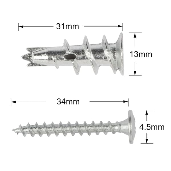 20 stk gipsplatefester Gipsplateskruer Metall selvborende råplugger for hulvegg 31mm