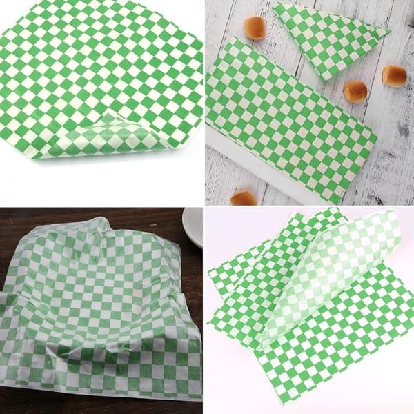 100 ark 28x26 cm engangs delipapir hamburgerindpakningspapir (grønternet)
