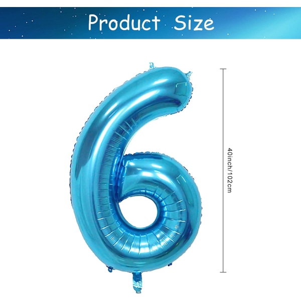 1 st 40 tum stor digital folieballong för födelsedagsfestdekorationer (blå, 6) Blue 6