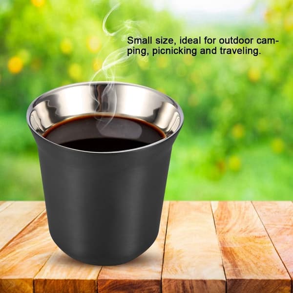 Dobbeltvægget kaffekop i rustfrit stål ølkrus tekopper 85 ml til drikkekop (sort) black