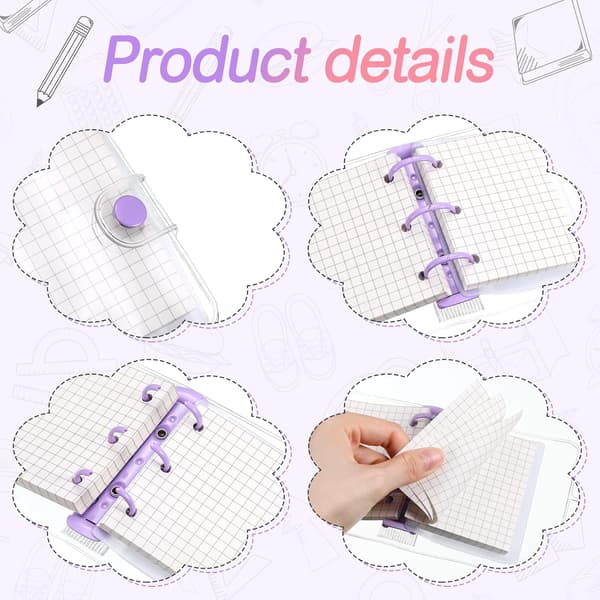 2 set mini transparenta ringpärmar med 3 ringar och innerficka i papper (rosa, lila) Pink