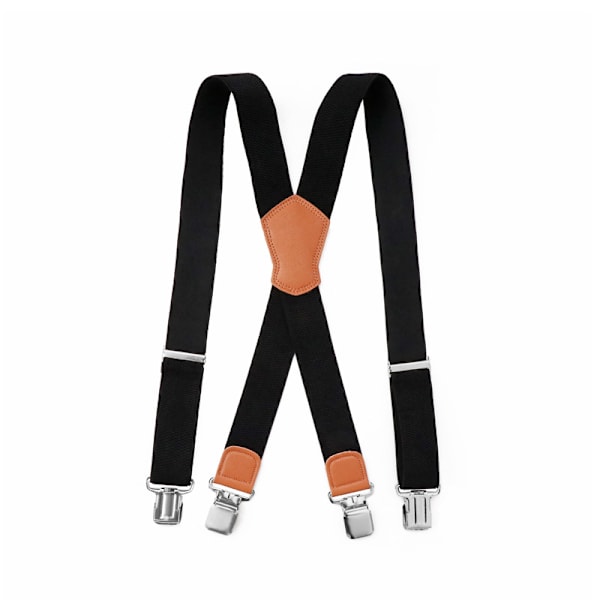 Hängslena är 3 cm breda med 4 mycket starka metallklämmor, justerbara och elastiska (svart) Black