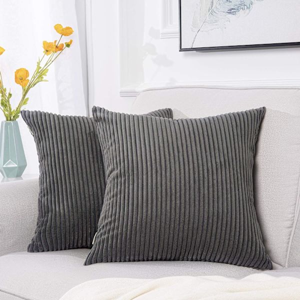 Set om 2 randiga manchester kuddfodral mjuka kuddfodral för soffa (16 tum, mörkgrå) Dark Grey 40*40