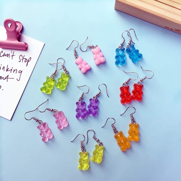 1 par Mini Gummy Bear örhängen Söt tecknad design Kvinnliga öronkrokar dinglar（blå） blue
