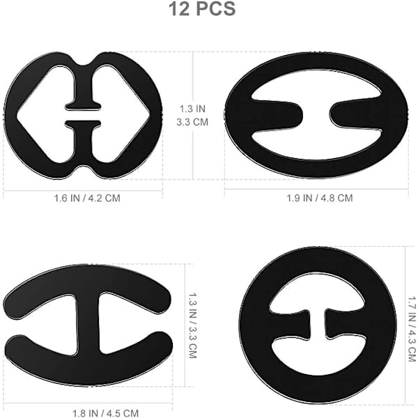 12-pack remmar, klämma bh, bygelomvandlare, döljare, racerback-klämma, delningskontroll (M, svart)