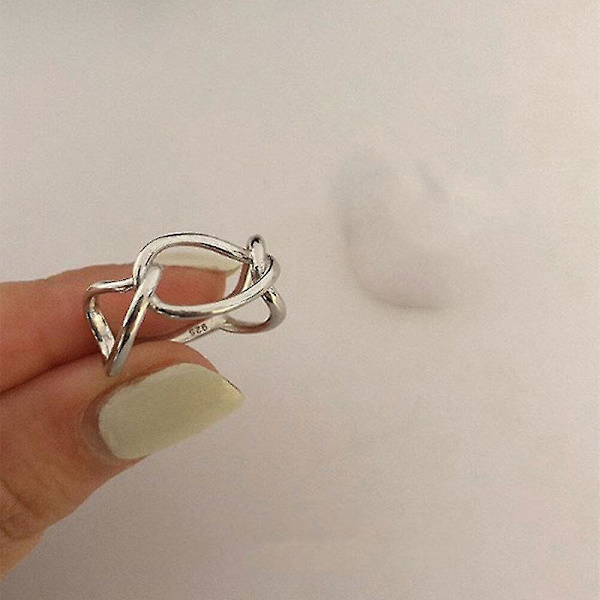 3PCS Silverpläterad Dubbelskiktad Kors Hålkätting Ringar Kvinnlig Enkel Fingergåva