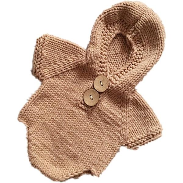 Nyfödd bebis virkad stickad kostym kläder foto rekvisita playsuit (brun) brown