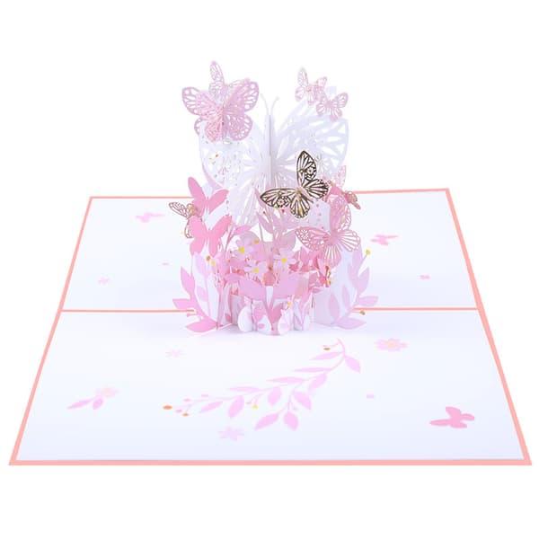 3D pop-up gratulasjonskort sommerfugl blomst julekort bukett