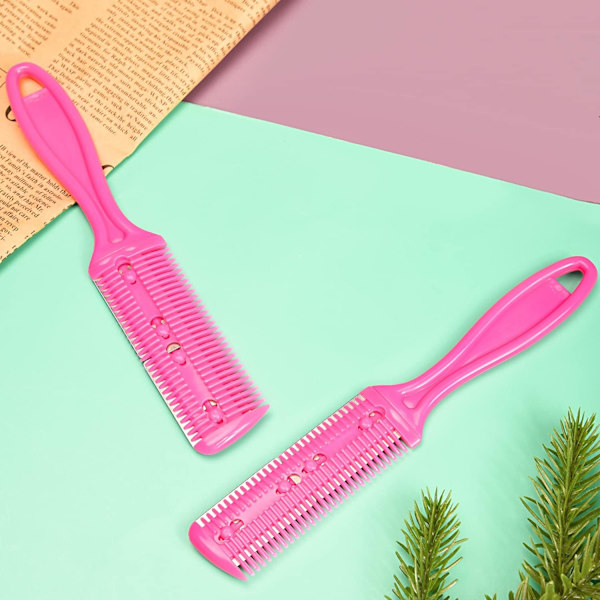 1 st Razor Comb Hårutgallringskammar, Dubbla Sidor Rostfritt Stål Hårklippare Hårstyling (rosa)