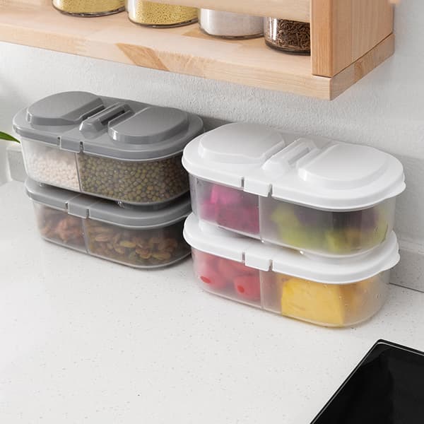 Dubbelfack med lock kök kylskåp plast mat multigrain förseglad burk（blå） blue
