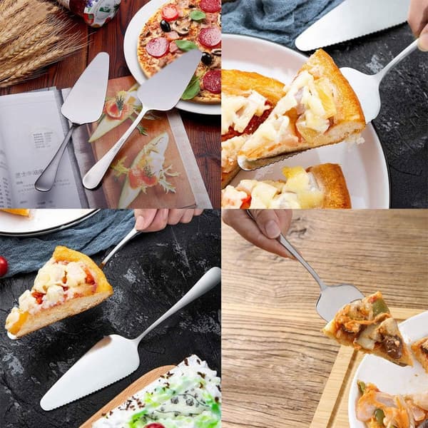 2 stk. kakespade, pizzaspade, kakeserveringsspatler i rustfritt stål med taggete kant