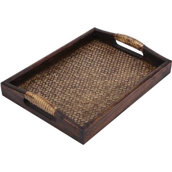 Trätallrik i trä, dekorativt soffbord, ottomanbricka, med handtag för bord 30,4x 23 x4cm