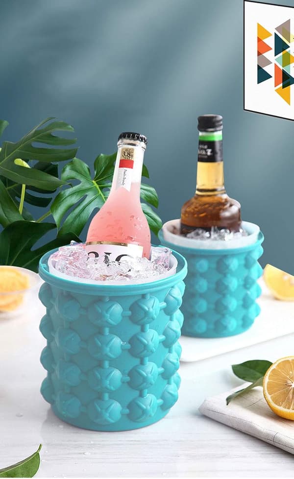 Silikon Dubbelväggad Ishink med Lock Reusable Ice Cube Maker BPA Free (Liten) s