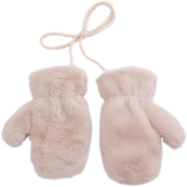 Vinter solida färg förtjockade varma vantar med anti-förlorad rep (beige) 1 par beige