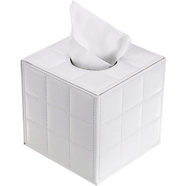PU läder hushållskontor rektangulär silkespappershållare case Servetthållare - vit kub