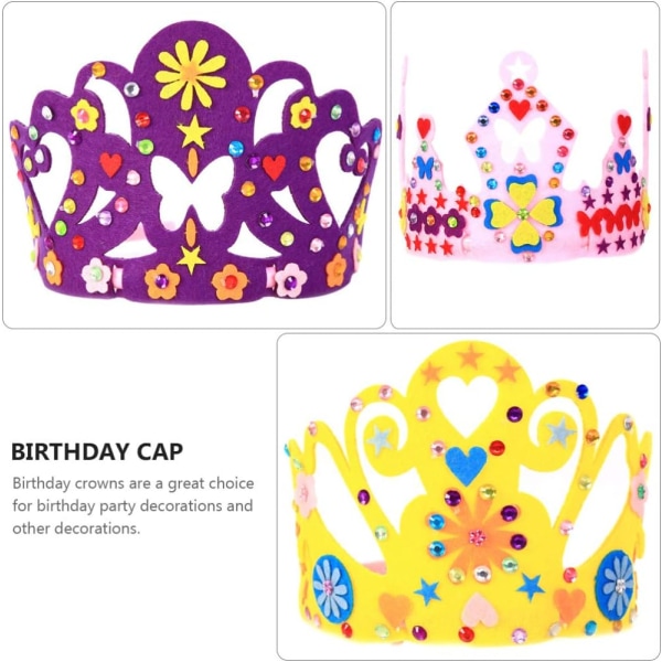 Flickor Princess Tiara Crown Hat DIY Party Crown med Rhinestone Sticker Gifts 6st