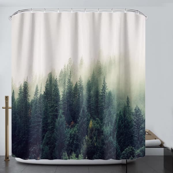 Vaskbart stof badeforhæng i polyester landskab (180 x 180 cm)