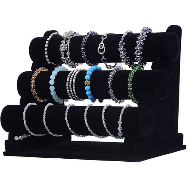 Smycken Display Ställ 3-nivå Svart sammet Avtagbar Stand Rack Armbandshållare