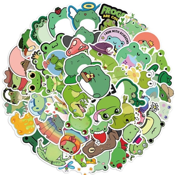 50 st Frog Stickers, Vinyl Frog Dekaler Sticker för Laptop Skateboard Vattenflaska, Kylskåp