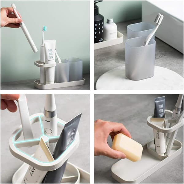 Tandborsthållare Badrumsförvaring Organizer Caddy, för badrumsskåp (2 koppar grå) grey