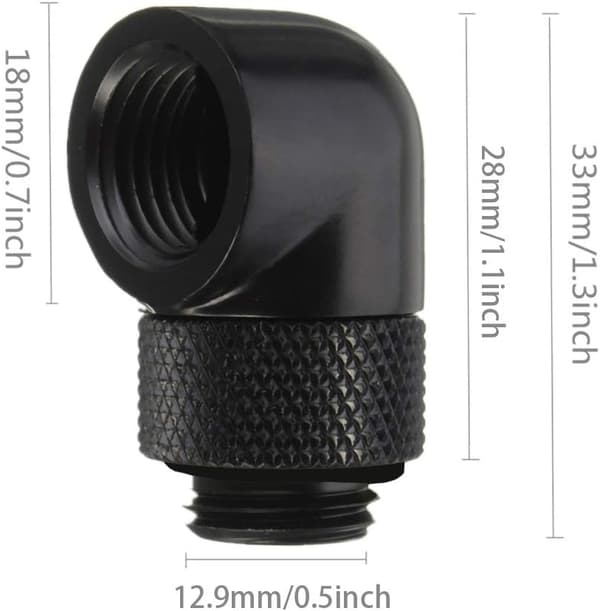G1/4\" Han til Hun Forlængerfitting, 90 Graders Roterende Fitting Adapter, Sort, Pakke med 4