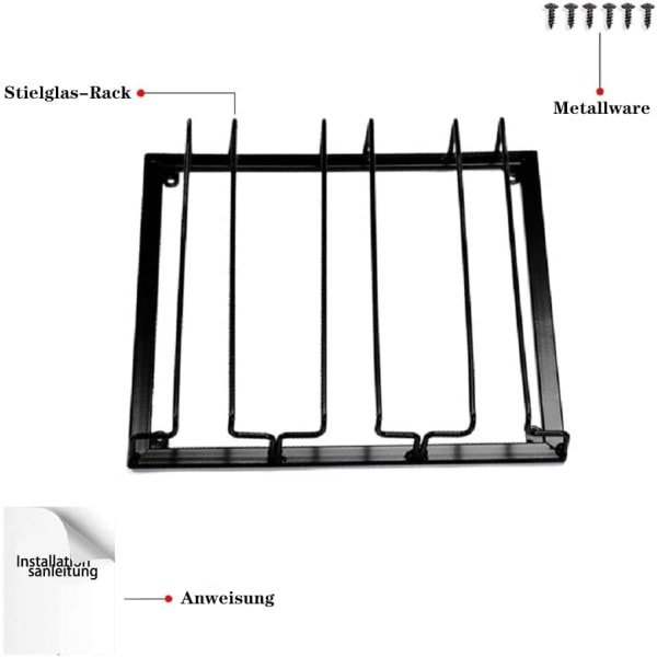 Under Cabinet Vinglas Hållare, Stjälkade Glas, Hängande Vinglasställ, Metall Glasförvaring（svart） black