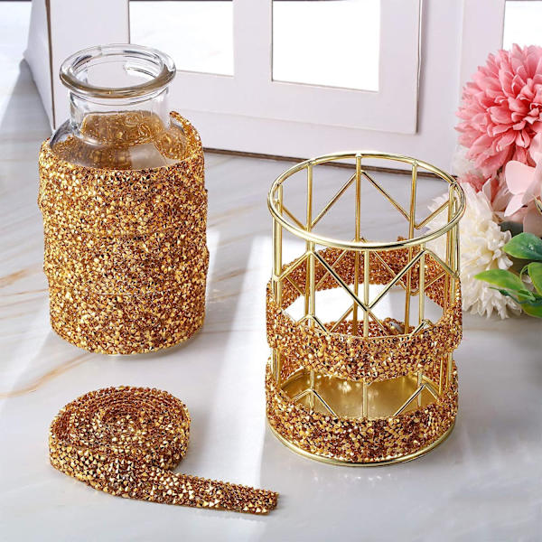 Kristall Rhinestone Band Självhäftande 3 Yards Diamant Rhinestone Band Bling Band Rullar Bandning Bälte Wrap, 3 Rullar i 3 Storlekar gold
